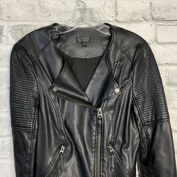 Topshop Black Faux Leather Moto Biker Jacket - Picture 2 of 16